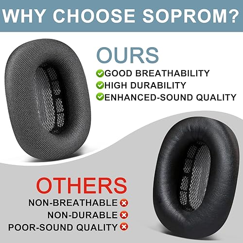 Miniatura 4 de SOPROM - Almohadillas para auriculares over-ear Airpod Max, fundas de repuesto con tela de malla duradera, espuma más suave - Azul marino Azul