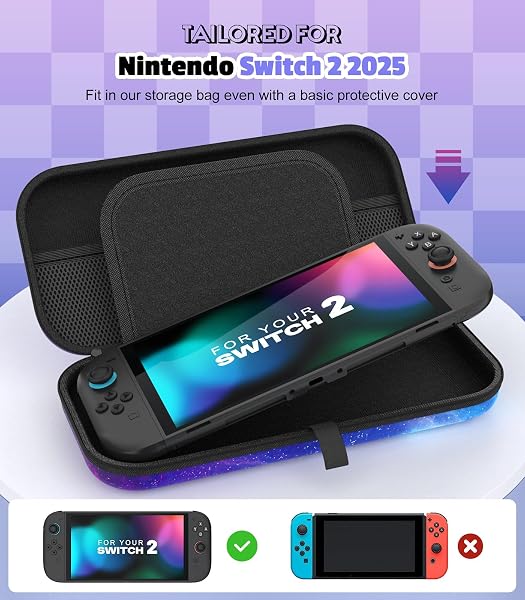 MoKo Carrying Case for Nintendo Switch 2(2025), Protective Hard Shell Portable Travel Carry Case Pouch Holds 10 Cartridges with Pockets for Switch 2 Accessories and Games, Starry Sky - 2