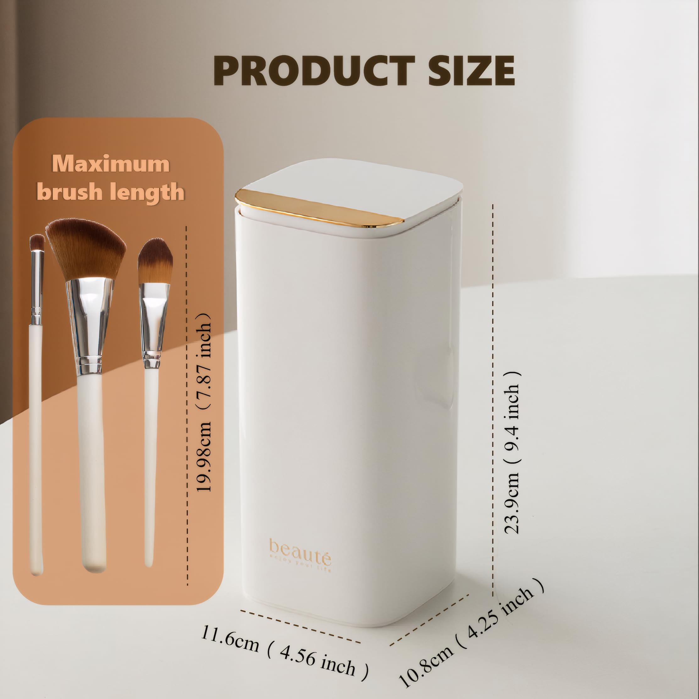 Make Up Brush Holder,4 Slots Automatic Lifting Dustproof Makeup Brush Holder with Lid,Make Up Brushes Storage,Waterproof Makeup Organizer for Dressing Table,countertop,Vanity (White) - Image 2