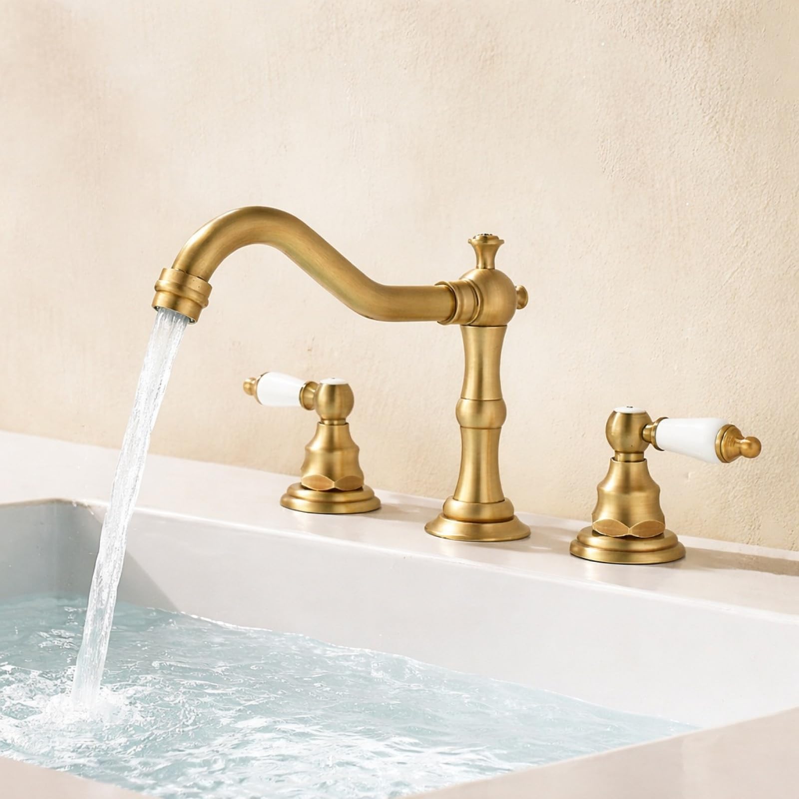 Grifo Lavabo Retro Europeo Dos Mandos Grifo de Baño 3 Orificios Mezclador de Lavabo de Latón,antigüedad