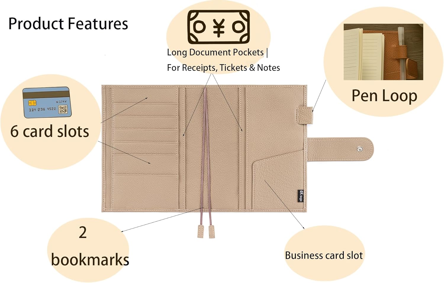 Premium Leather B6 Notebook Cover - Universal Fit for Stalogy, Midori MD, Leuchtturm1917 & More, with Pen Loop,Card Slots, Bookmarks & Back Pocket (Grey)