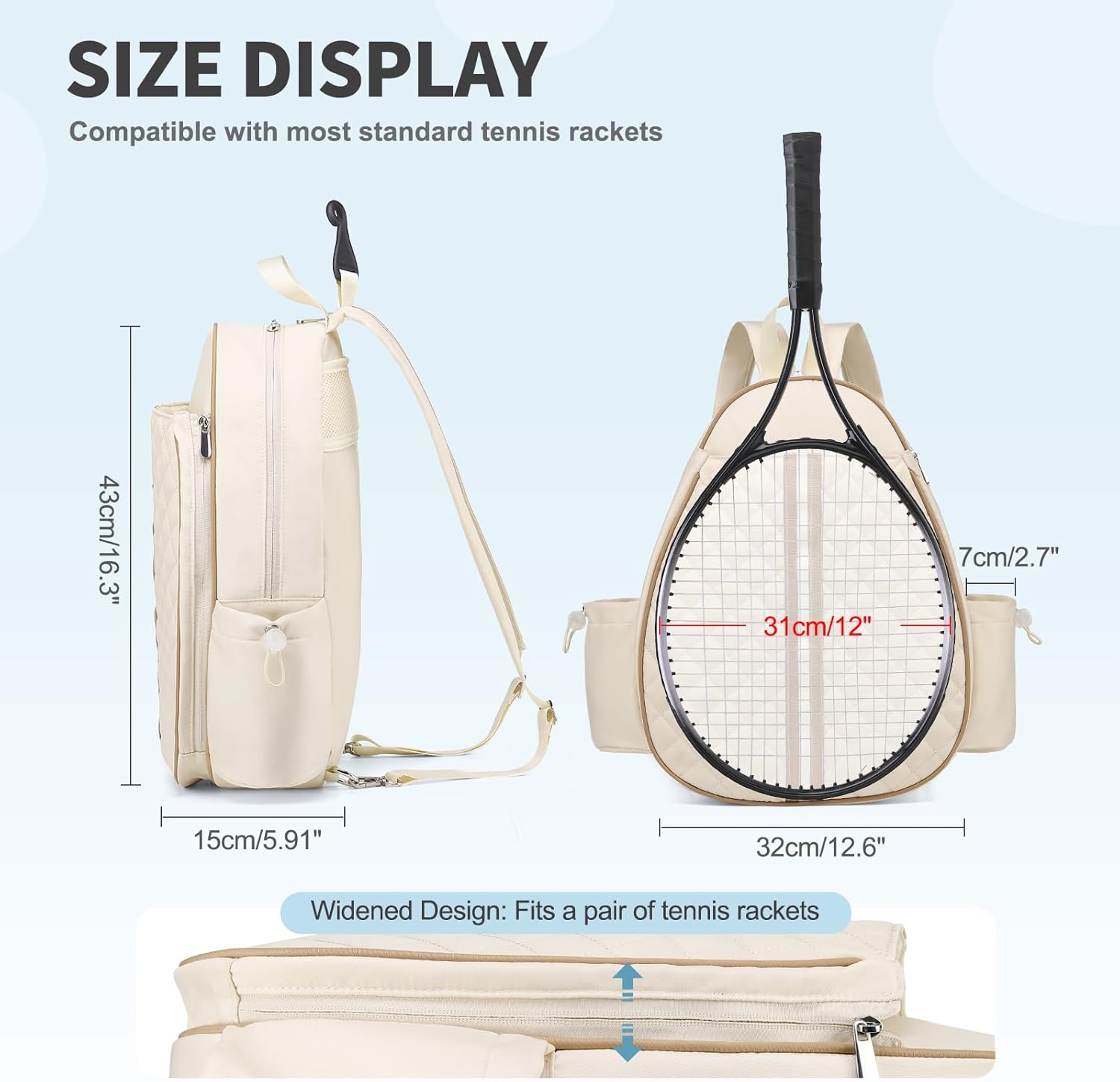 Tennis Bag, Convertible Sling Crossbody Backpack Waterproof Reversible Racket Bags for Women Men - Image 3