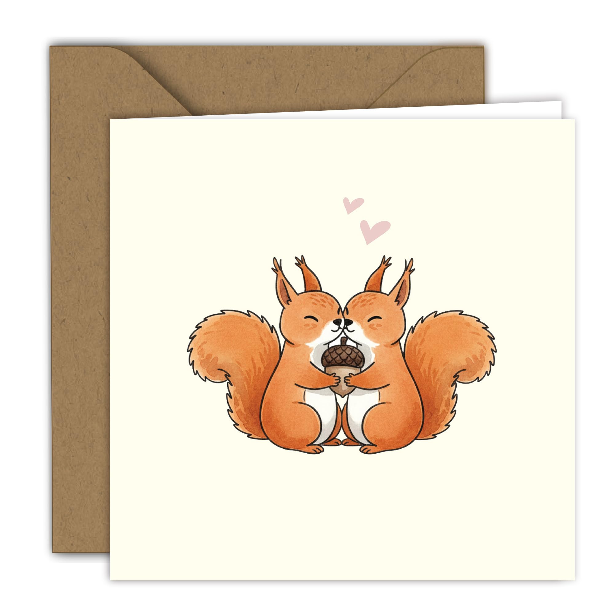 Birthday Card - Two Squirrels with Nut | Folding Card (15 x 15 cm) - with Kraft Envelope - Blank Inside