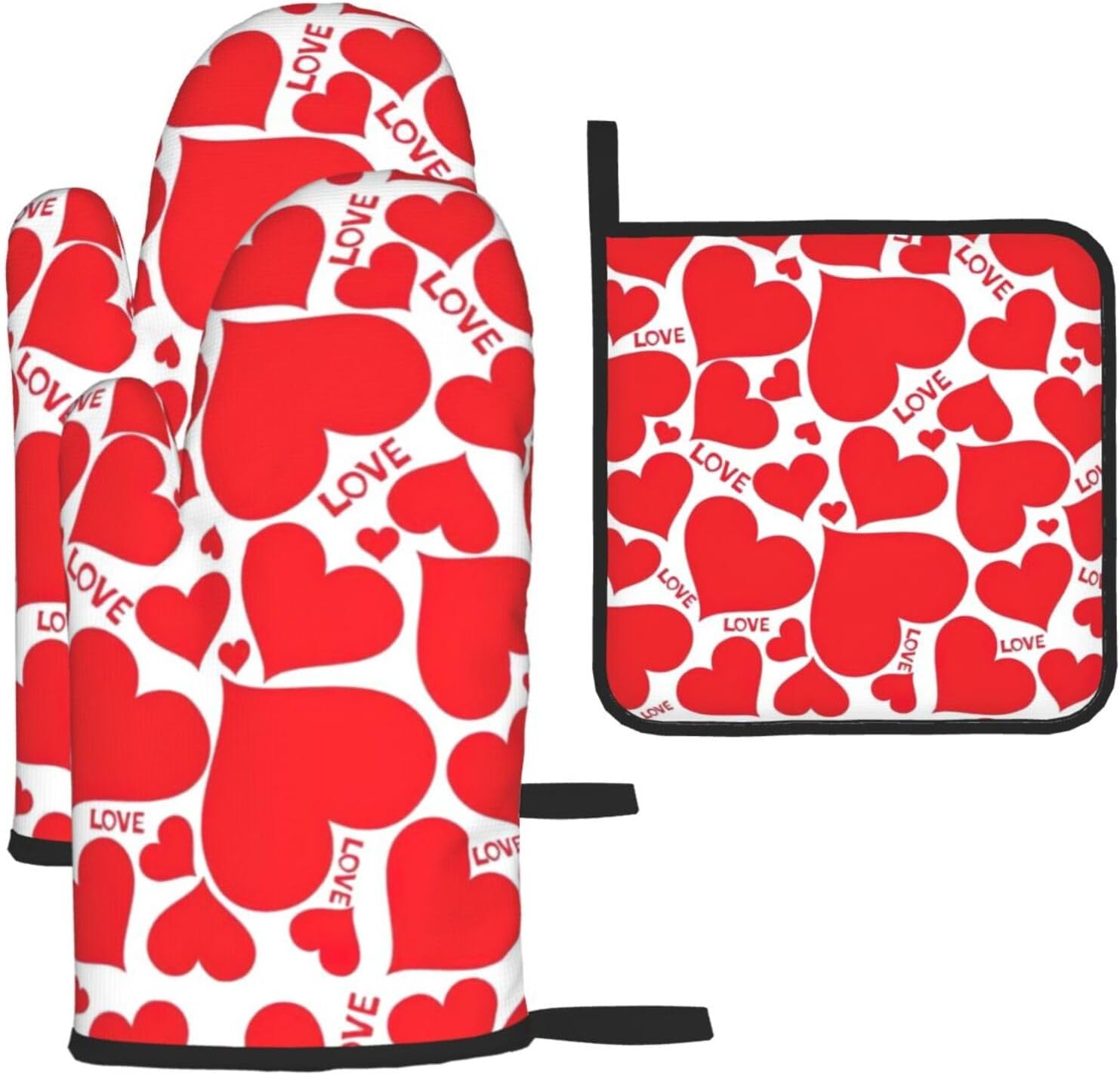 Love Heart Print Heat Resistant Microwave Gloves, Used for Baking, Cooking, and Fashion Kitchen Essentials