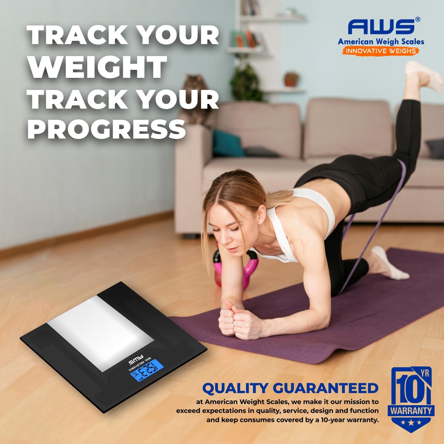 AWS - Báscula digital de baño de 400 libras de capacidad, báscula de peso corporal de vidrio templado transparente con pantalla grande, diseño moderno de bajo perfil, alta precisión y tecnología de