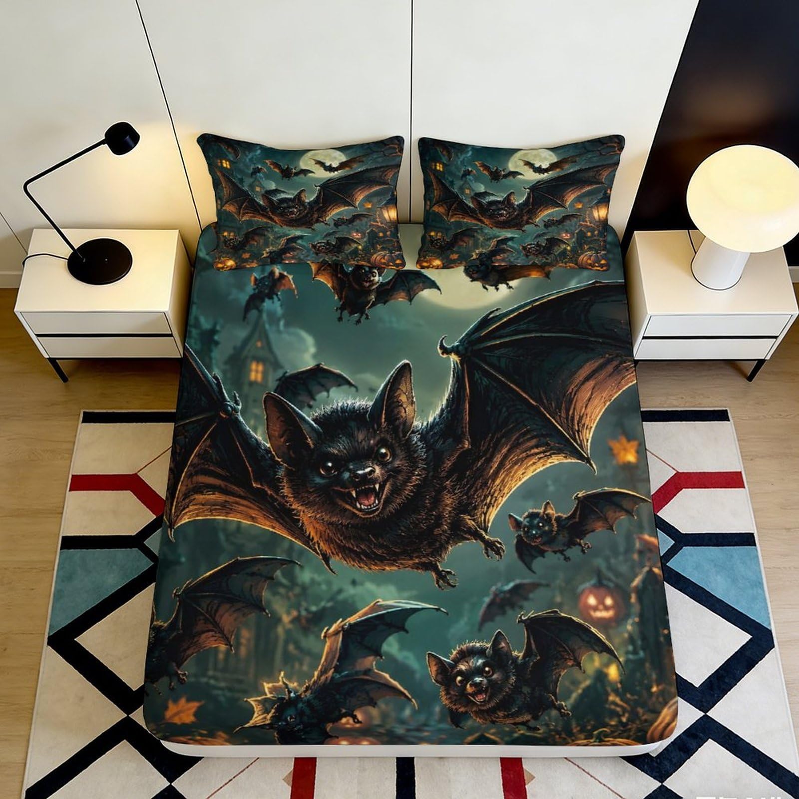 Chauve-Souris Nuit Drap Housse Motif 3D Durable Tissu Extensible