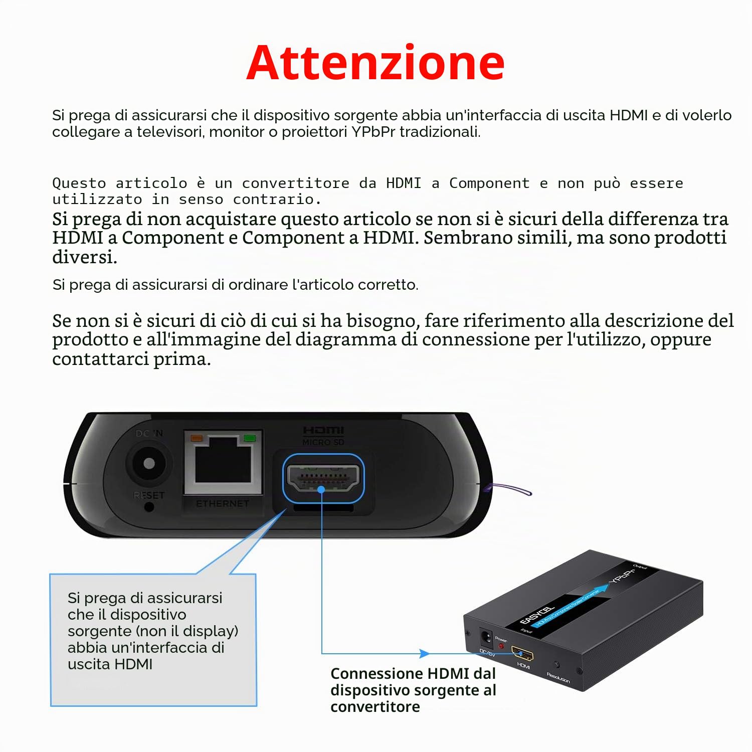 Convertitore da HDMI a Component (YPbPr/RGB / 5RCA) Scaler – Alluminio, HDMI e Cavo Component