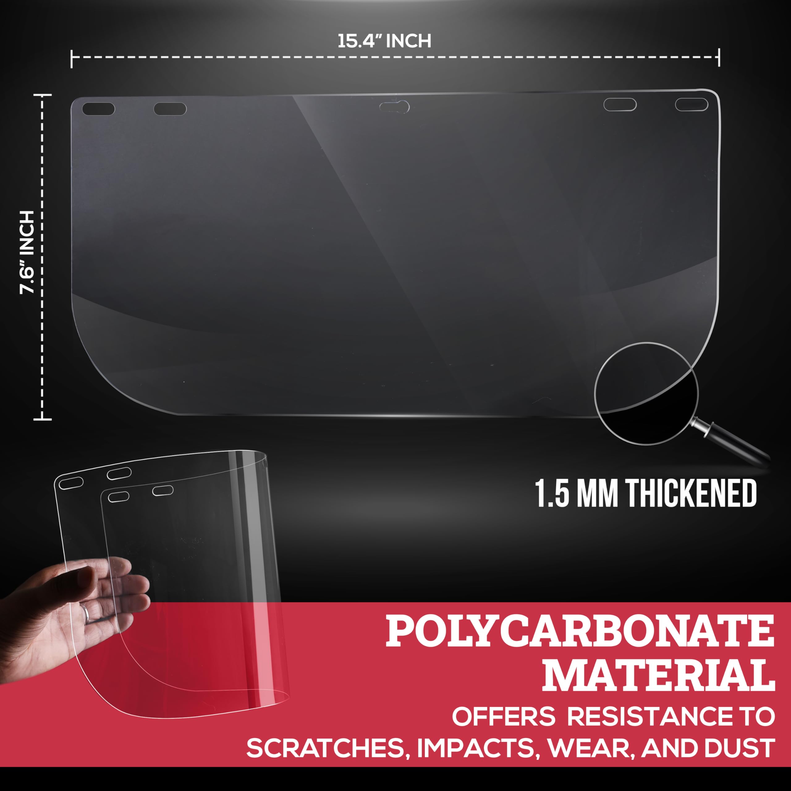 SAFE HANDLER Protectores faciales de repuesto – Visera de policarbonato transparente, reemplazo para casco de seguridad con protector facial (paquete de 5)