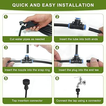 Drip Irrigation System, Automatic Watering System with Quick Connectors | 50FT tubing with 15 copper nozzles, 360° bendable spray. For garden, greenhouse, lawn, potted plants.