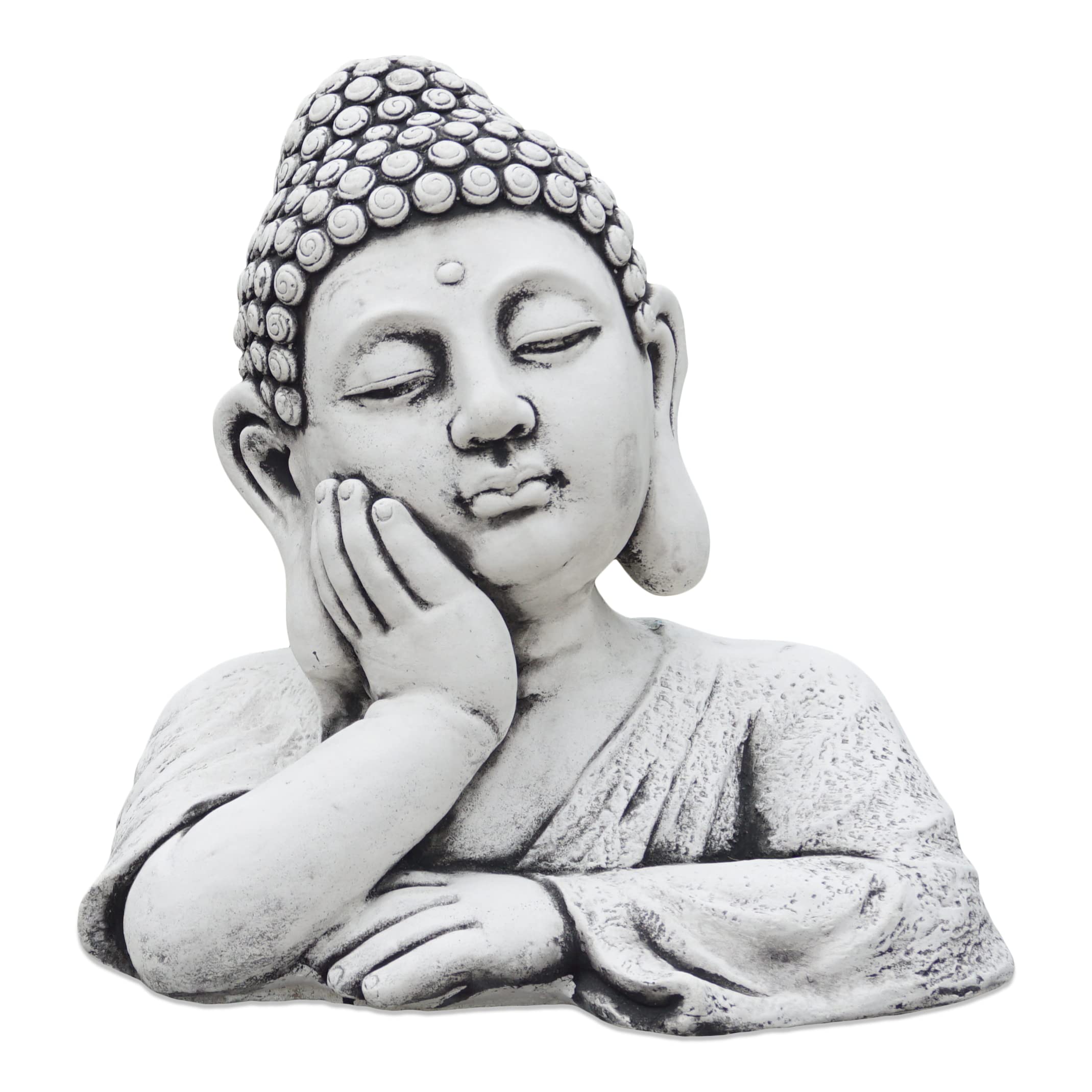 gartendekoparadies.de Buste de Bouddha imposant en pierre, H. 35 cm, 18 kg, gris, résistant au gel, en pierre coulée, pour l'extérieur