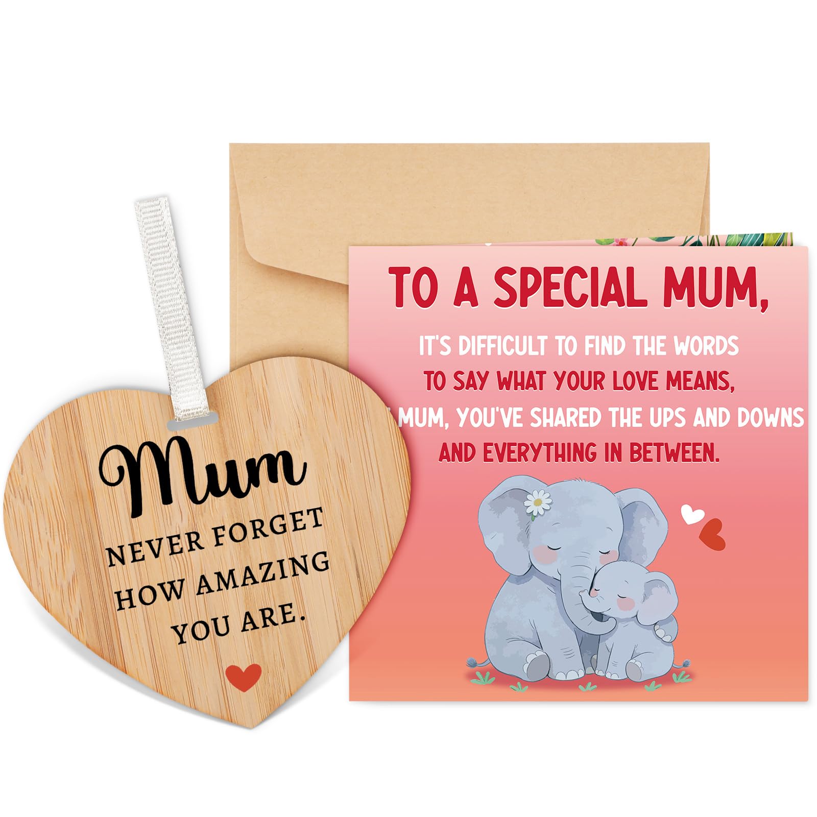 Tulolvae Mum Birthday Card, Wooden Heart Plaque Gifts for Mother — image 1