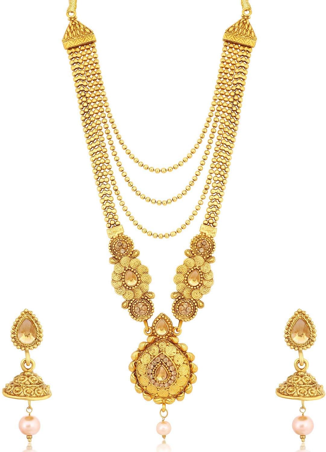 Traditional Gold Plated Long Haram Dual Necklace Set for women