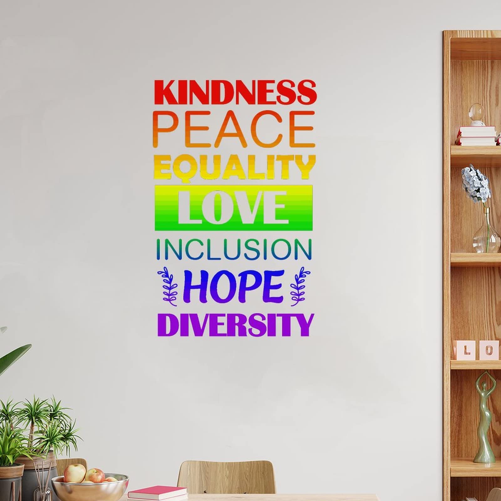 Rainbow Wall Stickers Kindness Peace Equality Love Inclusion Hope Diversity Decal For Wall Gay Pride Lgbt Equality Lesbian Wall Decor Vinyl Decals Removable Wall Decal Art Living Room Bedroom 16 Inch