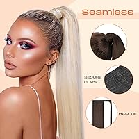 Vista 65 de SEIKEA Extensión de cola de caballo larga recta envolvente con clip, extensiones de cabello sintético suave natural para mujer, 35 pulgadas, marrón