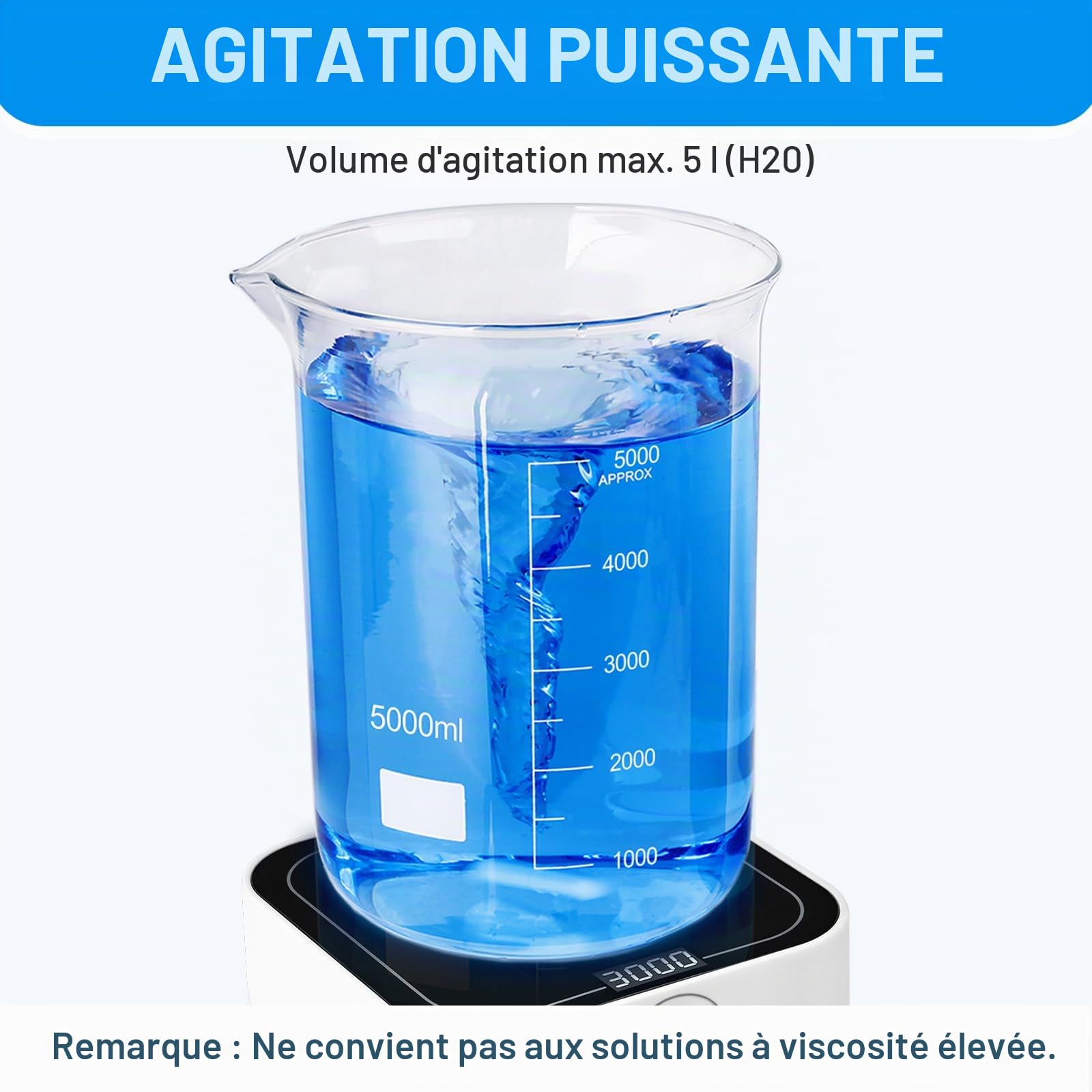 Agitateur Magnétique Digital 350-3000rpm 5L Agitateur Magnétique Numérique Mélangeur Magnétique de laboratoire avec écran LED avec Barreaux d'agitation Magnétiques