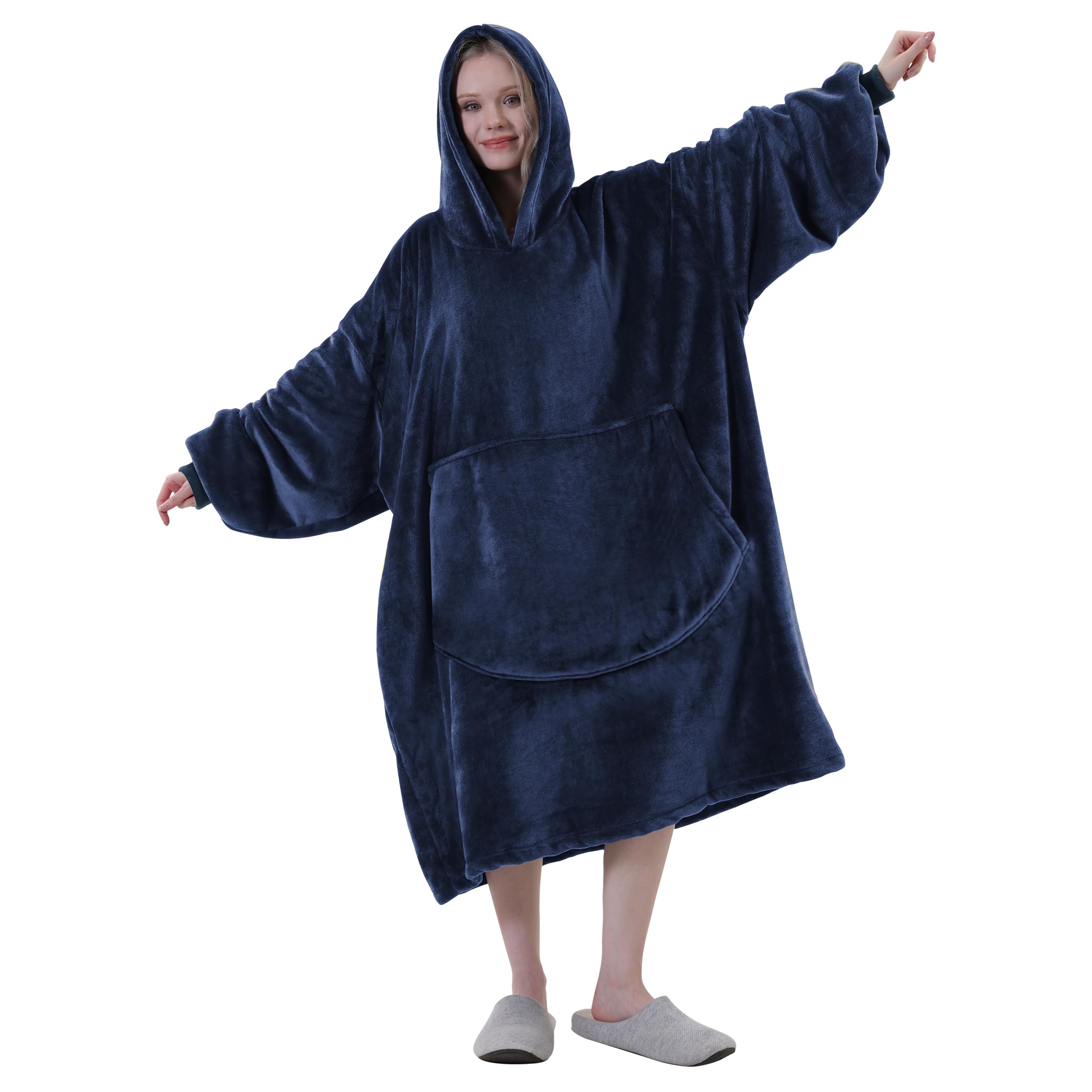 Easy-GoingOversized Flannel Wearable Blanket Hoodie for Adults, One Size Fits All