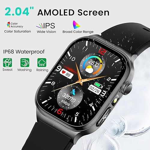 Miniatura 9 de Reloj inteligente de salud para mujeres y hombres – 2.04 pulgadas AMOLED reloj de seguimiento de actividad física con frecuencia cardíaca 24/7,
