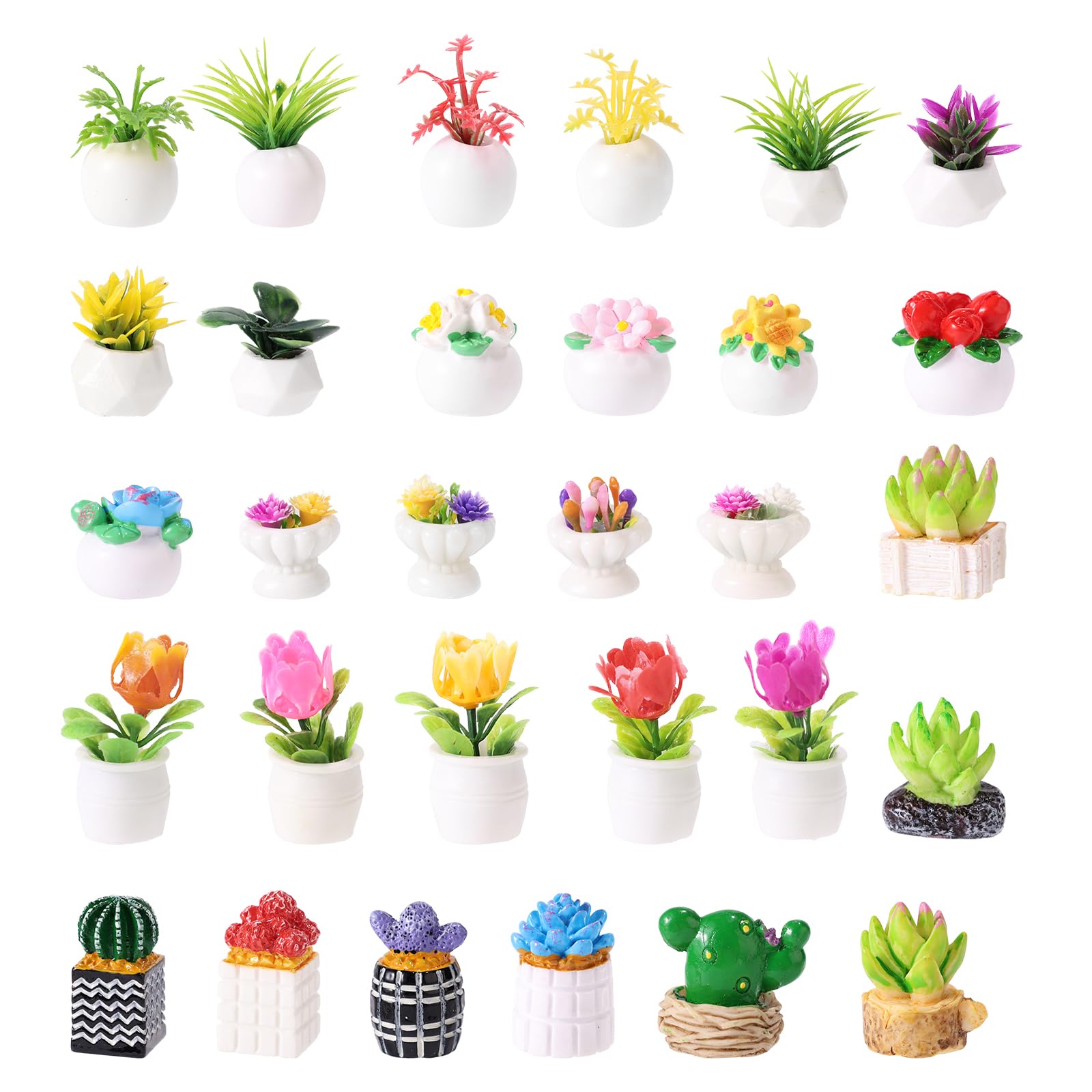 Lyreh 30pcs Miniature Potted Plants, Mini Artificial Fake Plants and Flowers Figurines Tiny Small Bonsai Greenery Ornament Dollhouse Accessories for Micro Landscape Garden DIY Crafts Decoration