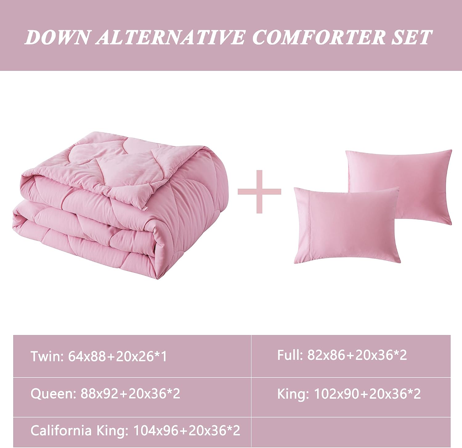 ELNIDO QUEEN 3 Pieces Comforter Set (Full, Pink) - 1 Reversible Down Alternative Comforter with 2 Pillow Shams - Soft Lightweight Duvet Insert | 82x86 inch
