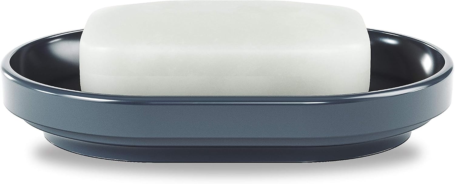 Umbra Step Dish for Bathroom-Contemporary, Practical Molded Oval Soap Bar Holder for Bath Sink-Nicely Fits Into Amenity Tray-Easy to Clean, Highly Durable, Soft Touch, Denim