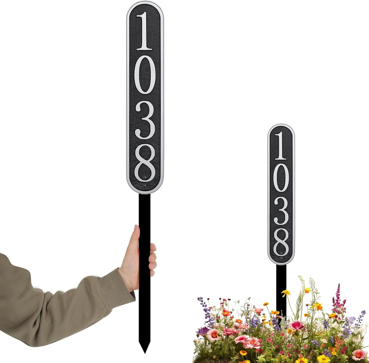 Lawn Address Sign Plaque - 10'' x 6.3'' Custom House Numbers Plaque Sign,House Numbers for Outside Lawn,Yard,Driveway,Ground,Garden Engraved Large Option with Stake