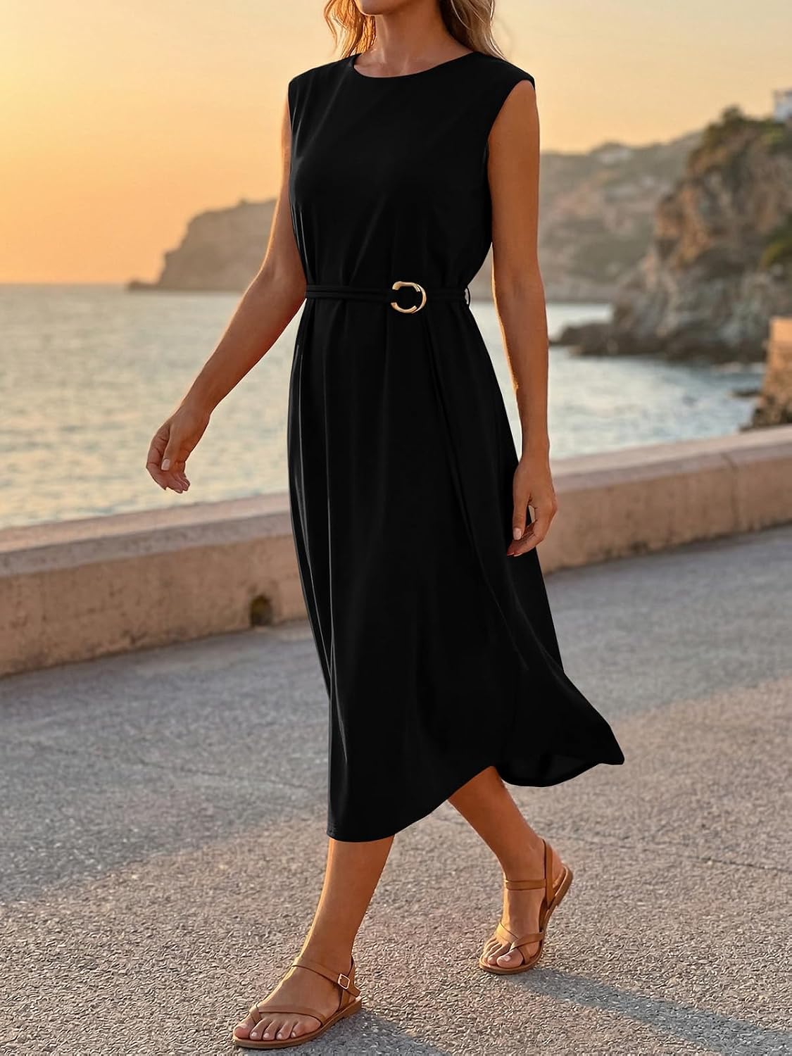 Wenrine Womens Sleeveless Midi Dress Summer Work Tank Vacation Dresses image 5