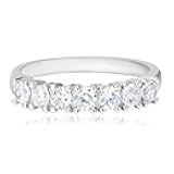 MORGAN & PAIGE .925 Sterling Silver Wedding Bands for Women, Cubic Zirconia Ring Stackable Round 7 Stone Prong Setting - Platinum, Yellow Gold or Rose Gold Plated Wedding Rings for Women Size 6-9