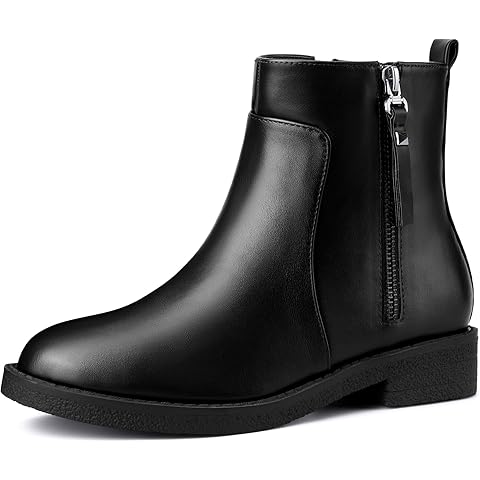 Allegra K Round Toe Zipper Chunky Low Heel Ankle Boots for Women