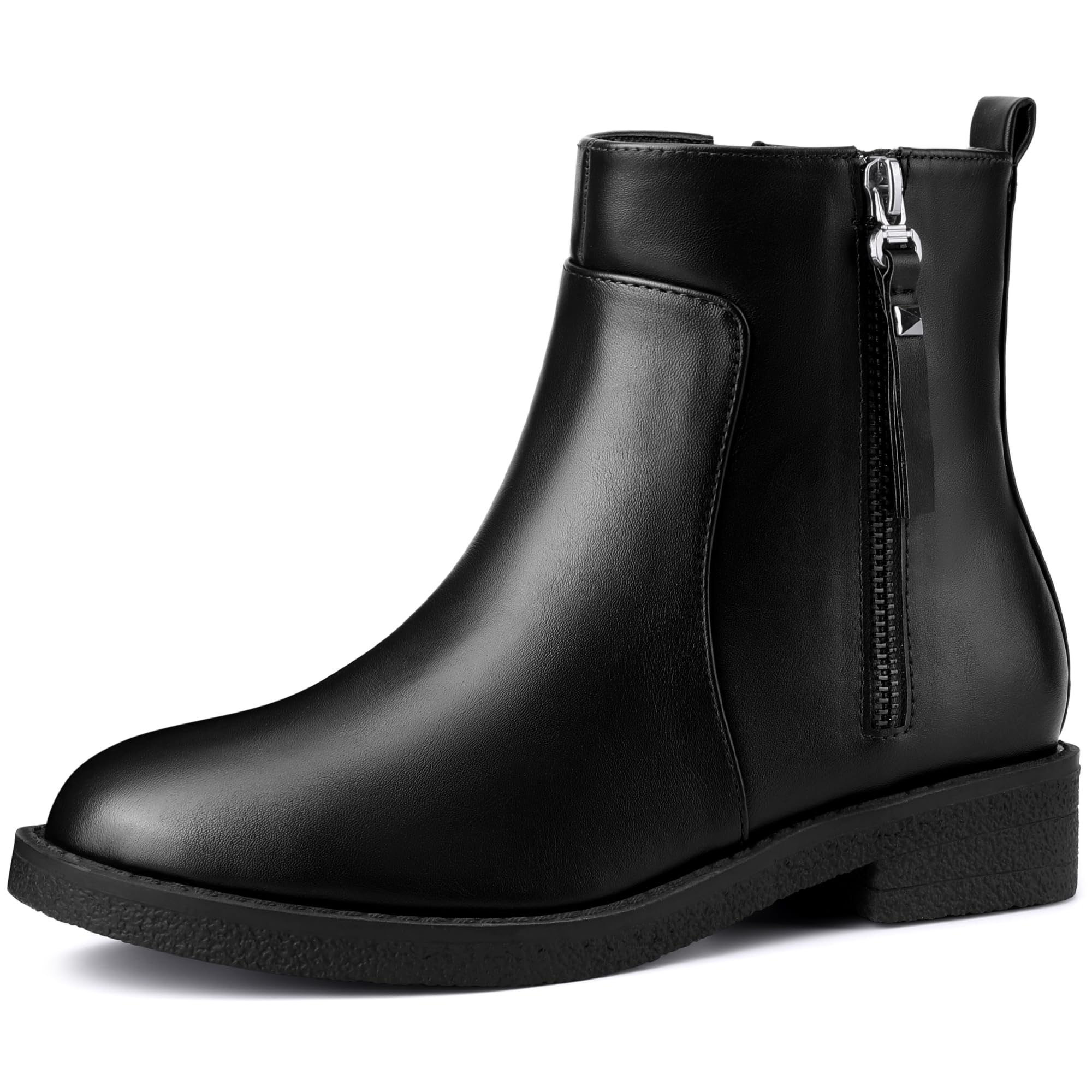 Allegra K Round Toe Zipper Chunky Low Heel Ankle Boots for Women