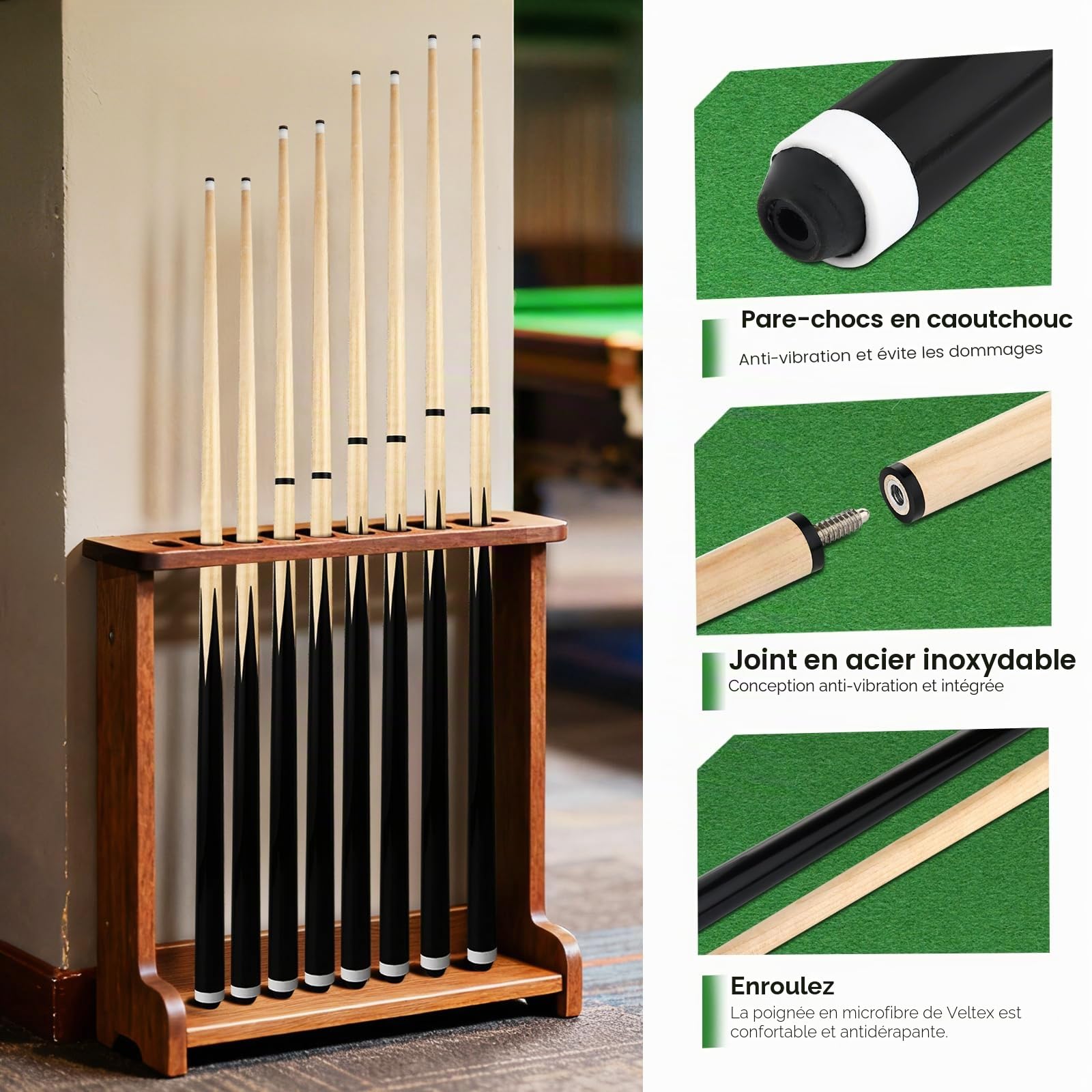 Lot de 2 ou 4 queues de Billard de 567 g pour Adultes 91,4 cm, 106,7 cm, 121,9 cm, 147,3 cm, bâtons de Queue de Billard avec Pointe en Cuir de 13 mm pour Enfants ou débutants, 14/16/18, 538,6