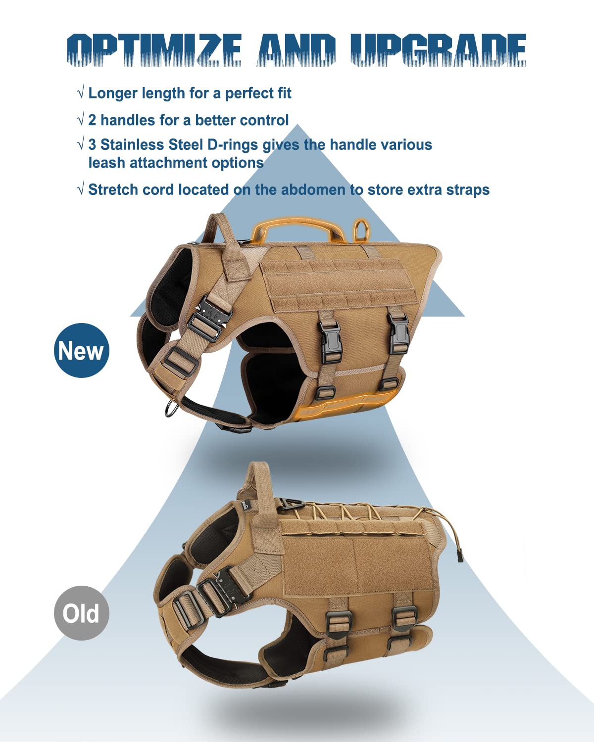 Petnanny - Arnés táctico para perros grandes, cobertura completa del cuerpo en entrenamiento con 2 parches reflectantes para perros, asa, paneles de gancho y bucle, chaleco Molle para perros