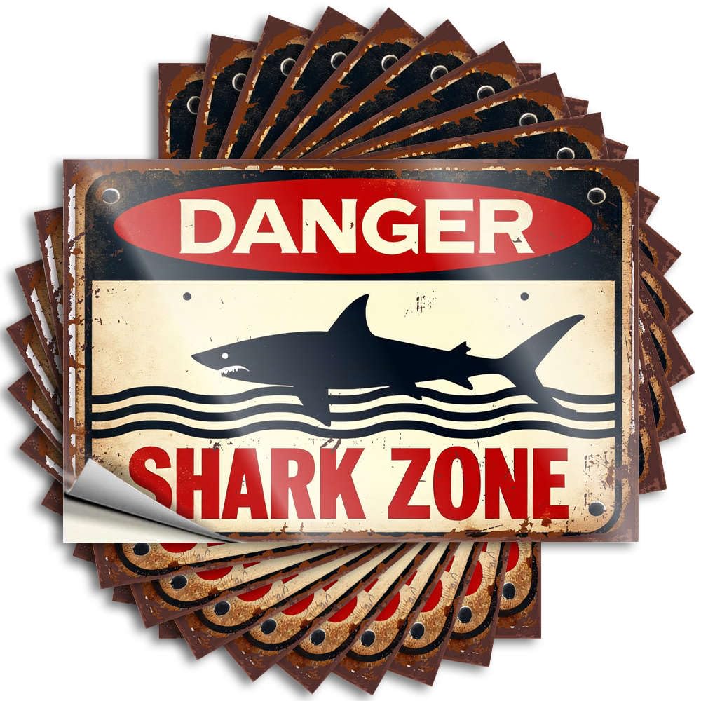 Fzfn Colour Decals Bumper Western Bathroom Danger: Shark Zone For Water - Tiki Easy Peel Removable(8X12cm)
