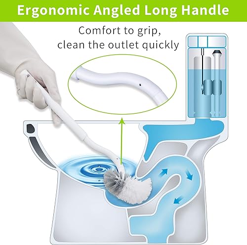 Miniatura 3 de KLLEYNA Escobilla de inodoro y soporte de diseño curvado, cepillo limpiador en ángulo para limpieza profunda debajo del borde, cepillo de baño con