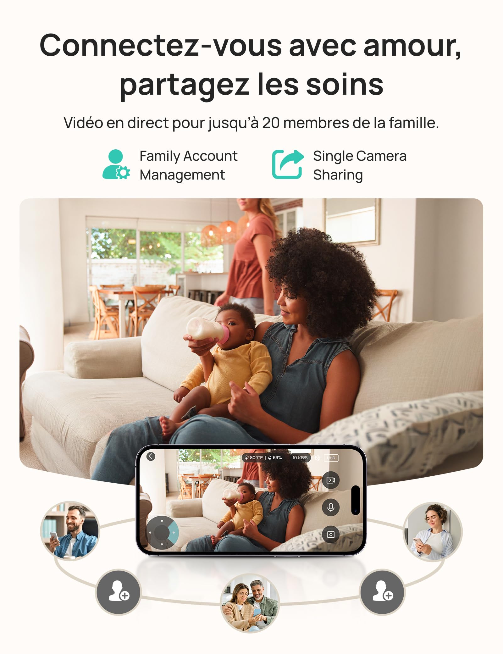 Dr.Care LumiView Plus Moniteur Bébé WiFi avec 2 Caméras – Écran 5,5" 1080P & 2K, Batterie Amovible 5000 mAh, Mode Confidentialité, Veilleuse RGB, Vision Nocturne HD, Alerte Pleurs & Mouvements
