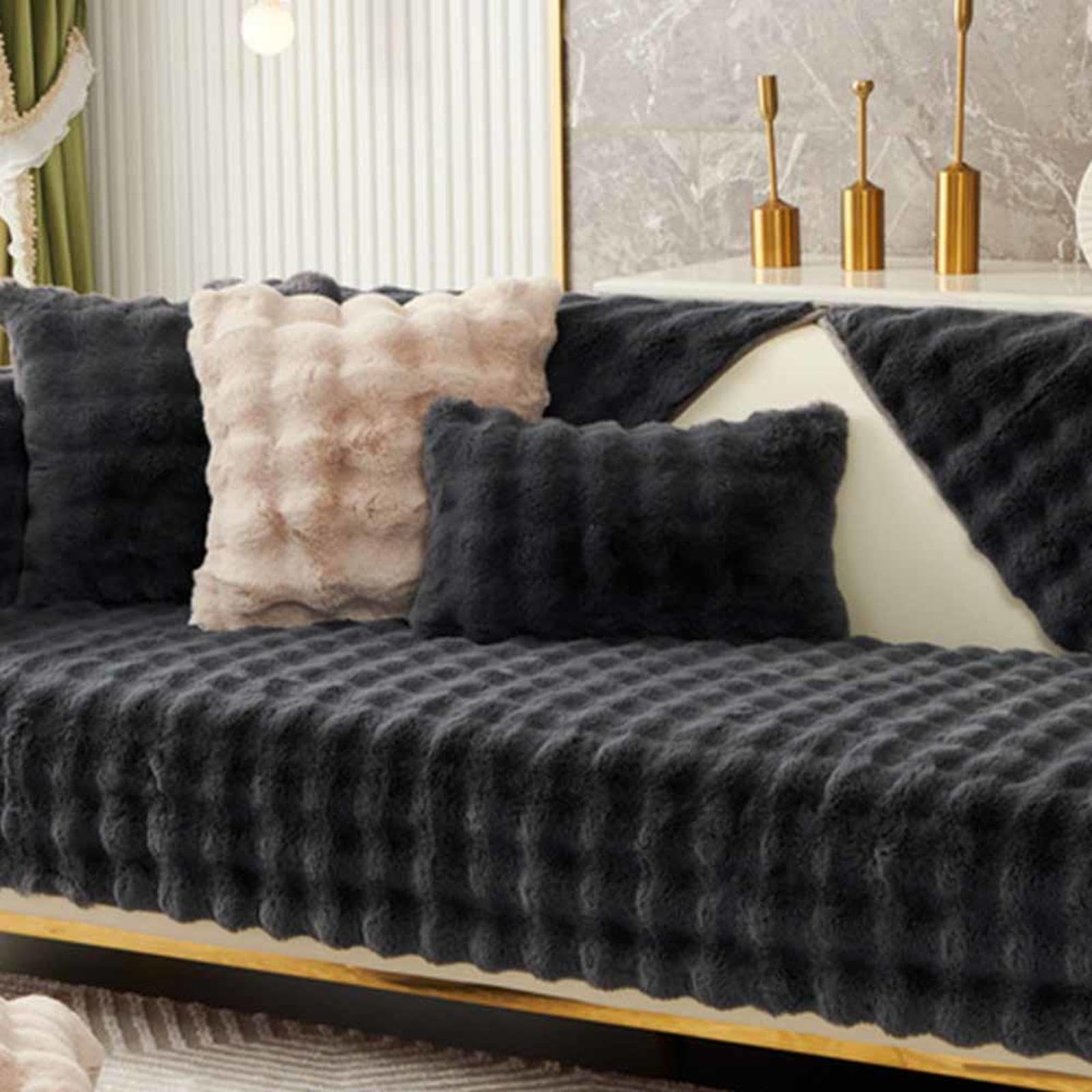 Racib L-Shape Non-Slip Velvet Sofa Cover, Waterproof, Black, 45x45cm