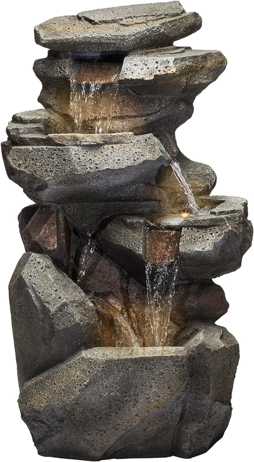 SEPBORN Fountain Hub Rock Waterfall Water Fountain for Home & Garden | Stone Grey Polyresin Fountain with Lighted Feature-image-35