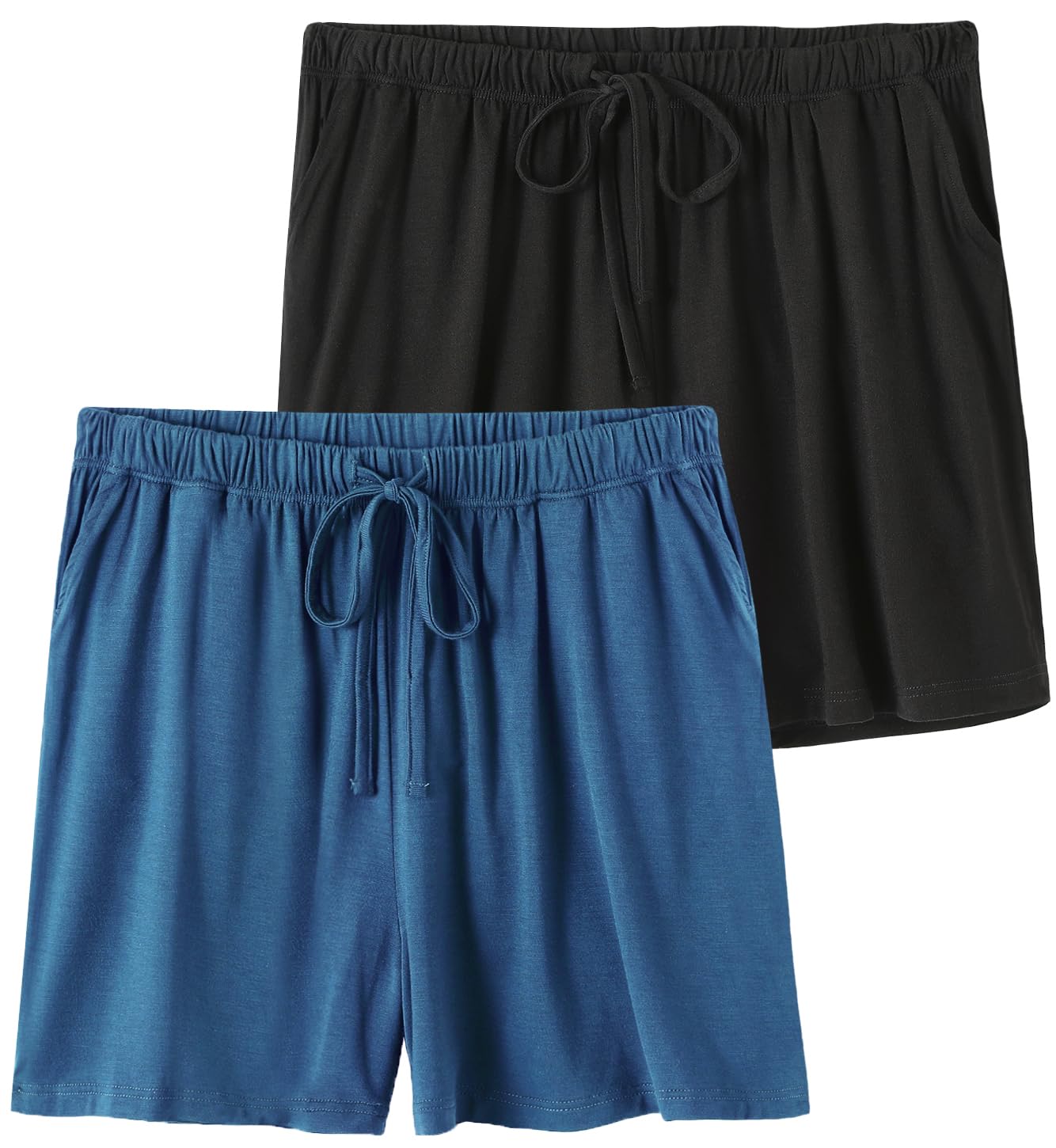 Knuffnee Damen Schlafanzughose Kurz Weiche Pyjama Shorts Pyjamahose mit Taschen und Kordelzug 2er Pack