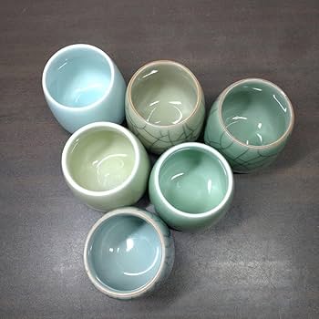Amazon | 中国 龍泉窯 青磁 湯呑 六客 | ノーブランド品 | 湯呑み