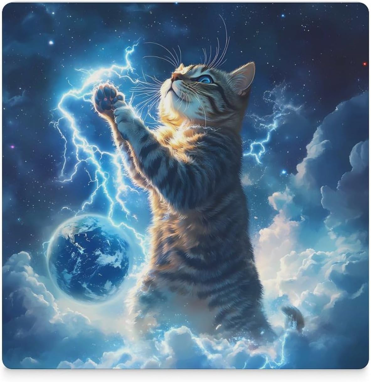Thunderbolt Cat Ceramic Coasters Square Drinks Coaster Coffee Table Decor Table Coaster for Home Bar