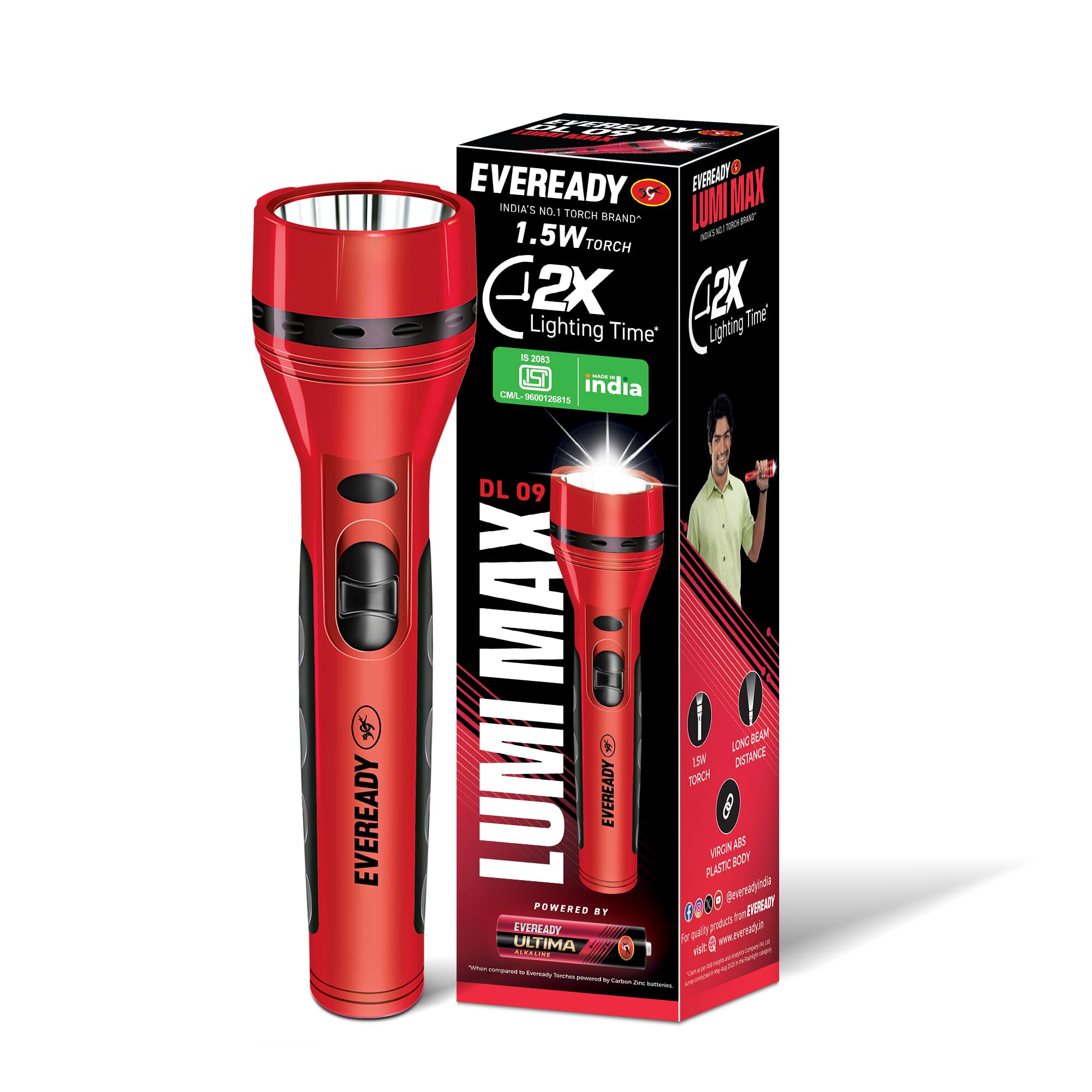 Eveready DL09 Lumimax, 1.5W Emergency Torch, Durable Virgin ABS Plastic Body, Bright White LED Torch, Free 3 AA Ultima Batteries Packed Inside, Pack of 1-picture-35