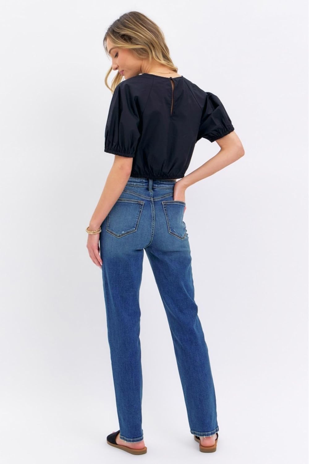 Judy Blue High-Waist Straight Leg Jeans – Medium Wash for Everyday Comfort 8601-