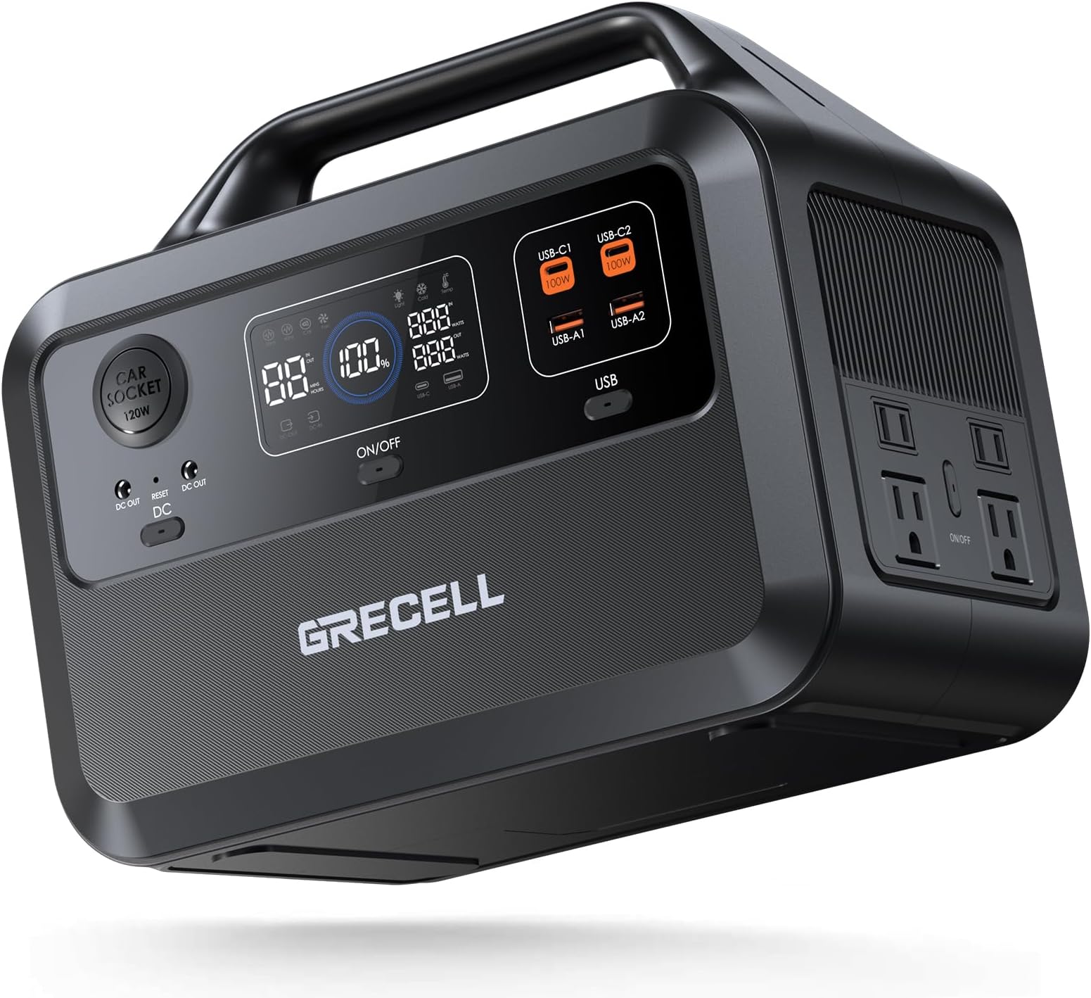 GRECELLPortable Power Station 600W(Peak 1200W), 460Wh LiFePO4 Battery, 1.5hrs Fast Charging, 110V Pure Sine Wave AC Outlet Backup Lithium Battery for Outdoors Camping Travel Hunting Home Blackout