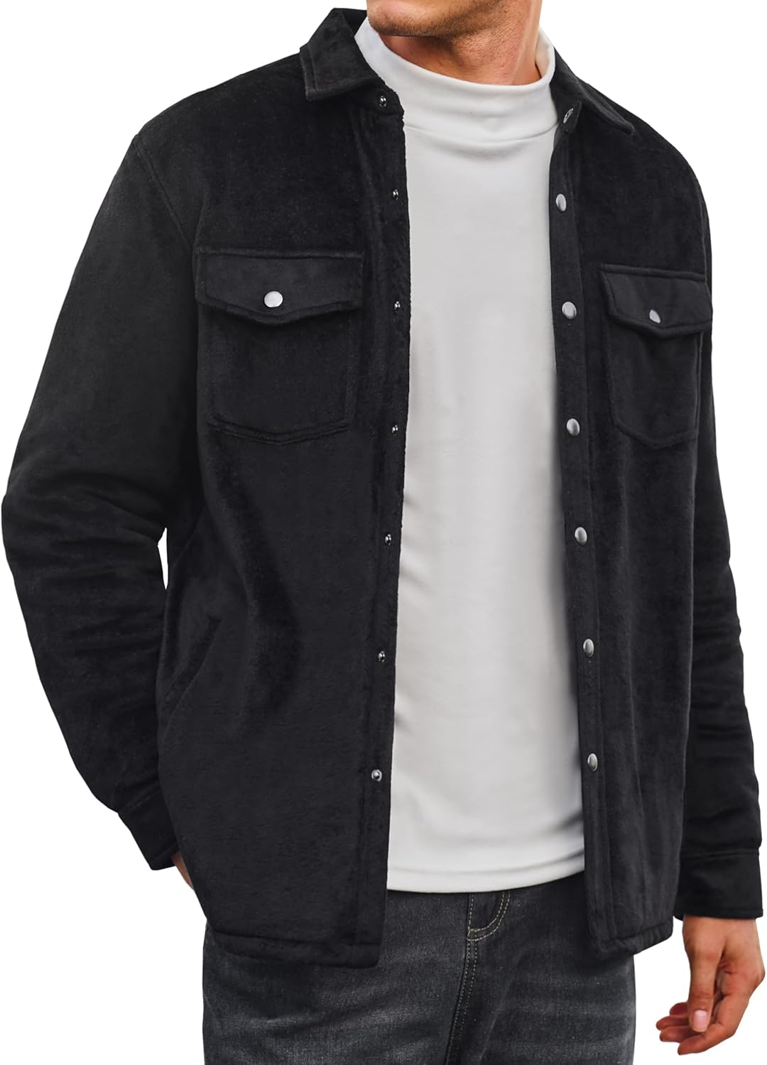 MAGNIVIT Men's Flannel Shirts Long Sleeve Quilted Flannel 5 Pockets Jacket for Men Thermal Plaid Shirt Winter Shacket - Image 2