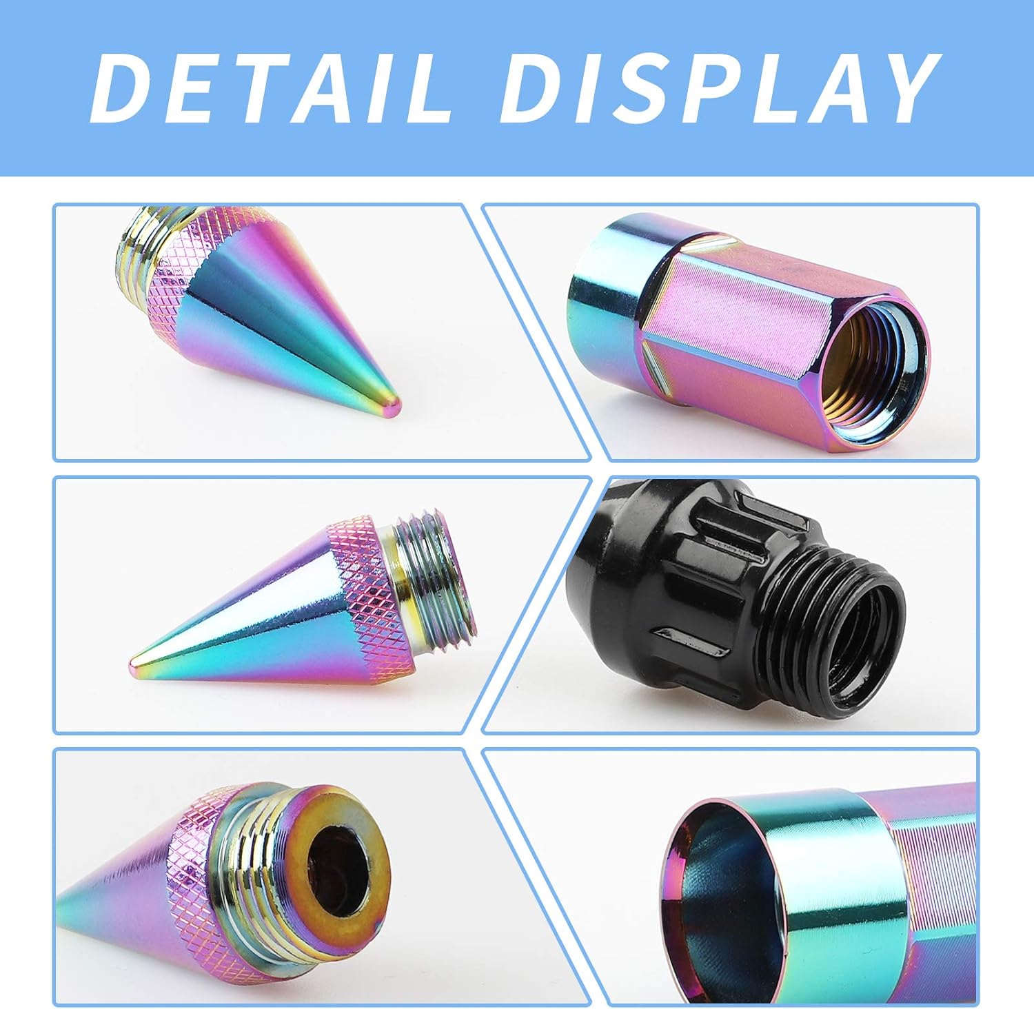 20Pcs Anti Theft Spiked Extended Tuner Wheel/Rims Lug Nut M12X1.5+Socket (Neo Chrome)