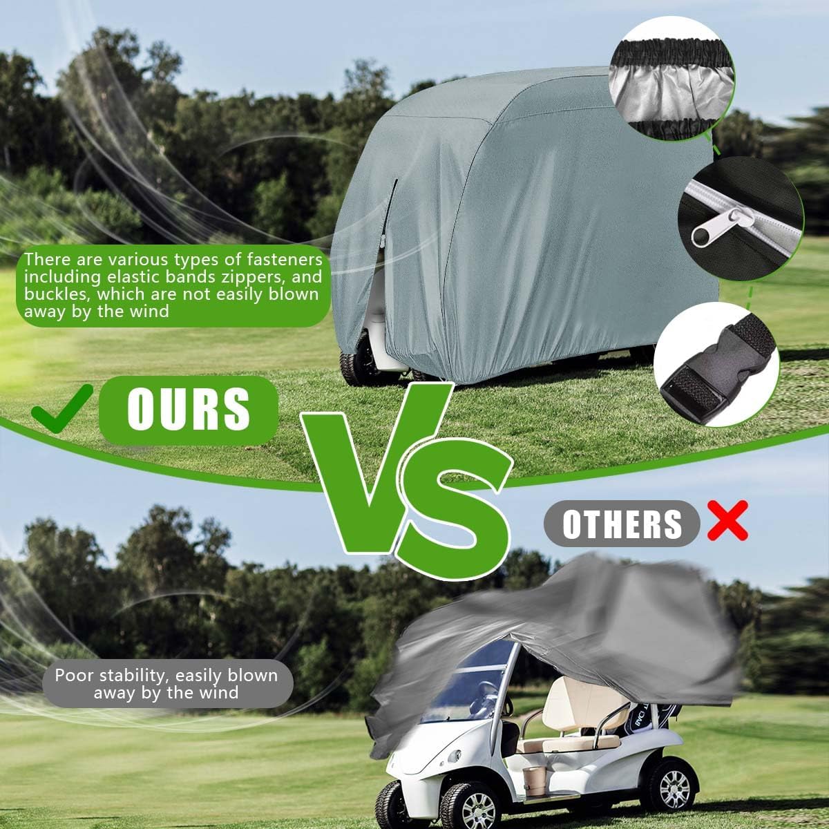 KISEER 4 Passenger 420D Waterproof Golf Cart Cover fits EZ GO Club Car Yamaha, Sunproof Dustproof