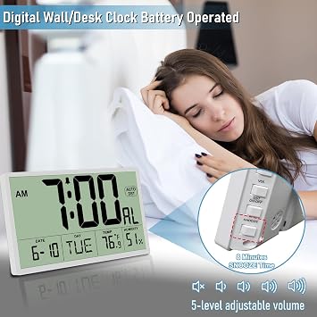 9 Narrow Bezels Battery Operated Digital Wall Clock with Temp & Humidity