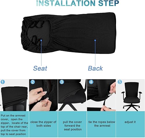 Miniatura 6 de Tatuo 3 fundas para silla de oficina y computadora, protector universal para silla giratoria, extraíble, lavable, con cremallera para almohadillas