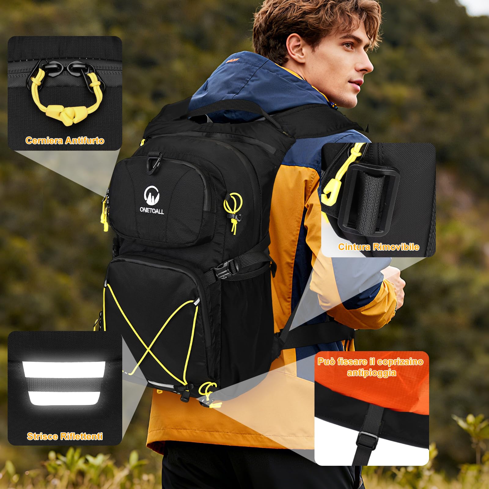 Zaino Trekking 20l con Bolsa de Agua 2L e Coprizaino, Zaino MTB Idratazione, Zaino Sci Trail Running Impermeabile per Uomo e Donna per Moto Bici, Escursionismo e Montagna