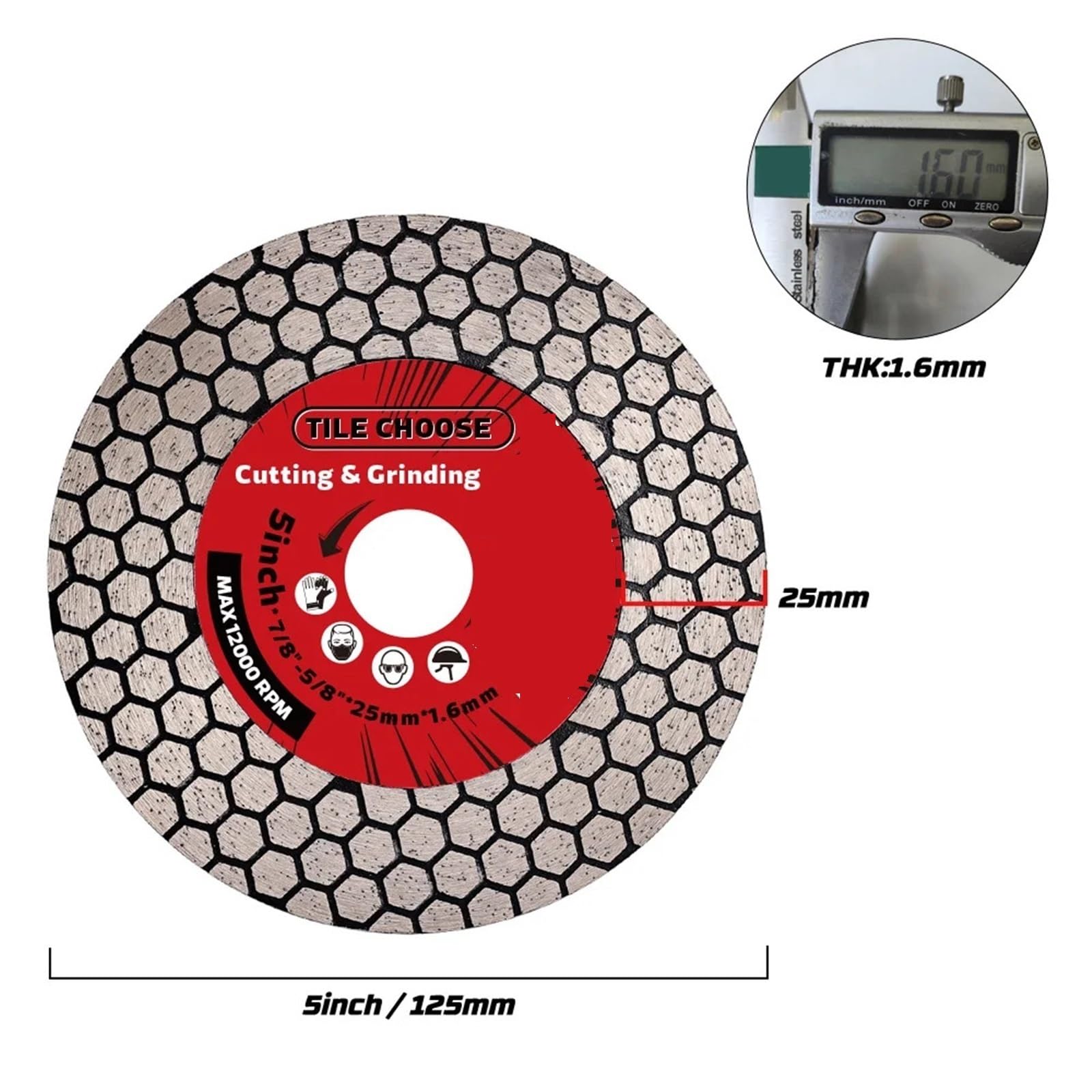 Tarcza diamentowa D115 mm/125 mm do cięcia płytek ceramicznych, porcelany, marmuru, tarcza tnąca kamienia szlifierskiego(125 mm)