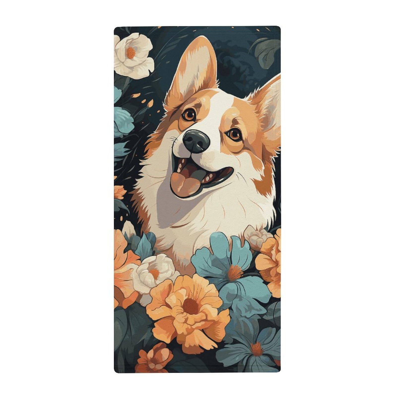 Serviette de bain motif corgi absorbante et douce pour fitness et corps